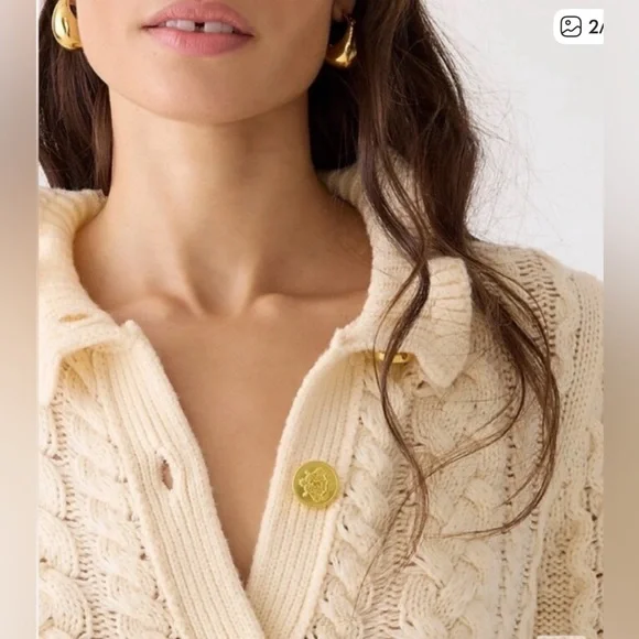 Jcrew Cable-knit ruffleneck cardigan sweater - Picture 2 of 7